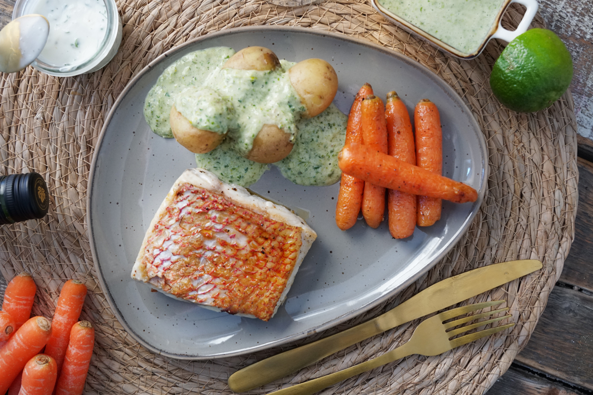 Rezept Red Snapperfilet an Pellkartoffeln mit Petersiliensau Rezept Red Snapperfilet an Pellkartoffeln mit Petersiliensau