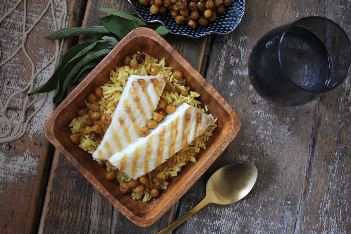 Heilbuttfilet auf Curry Reis