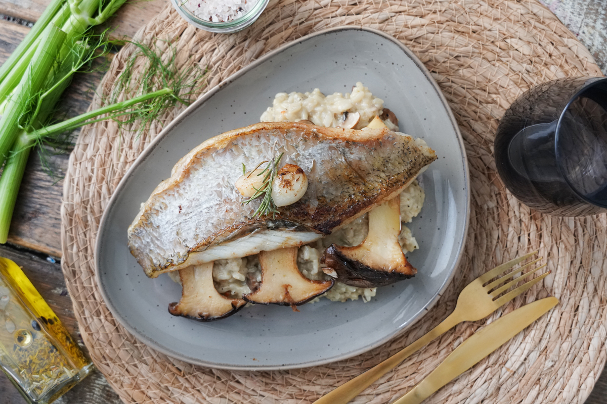 Barramundi auf Pilzrisotto Barramundi auf Pilzrisotto