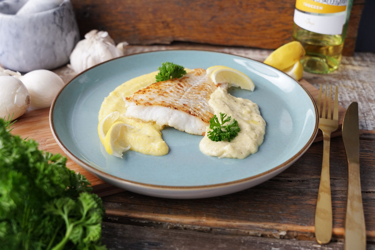 Skrei auf Zitronenpolenta Skrei auf Zitronenpolenta