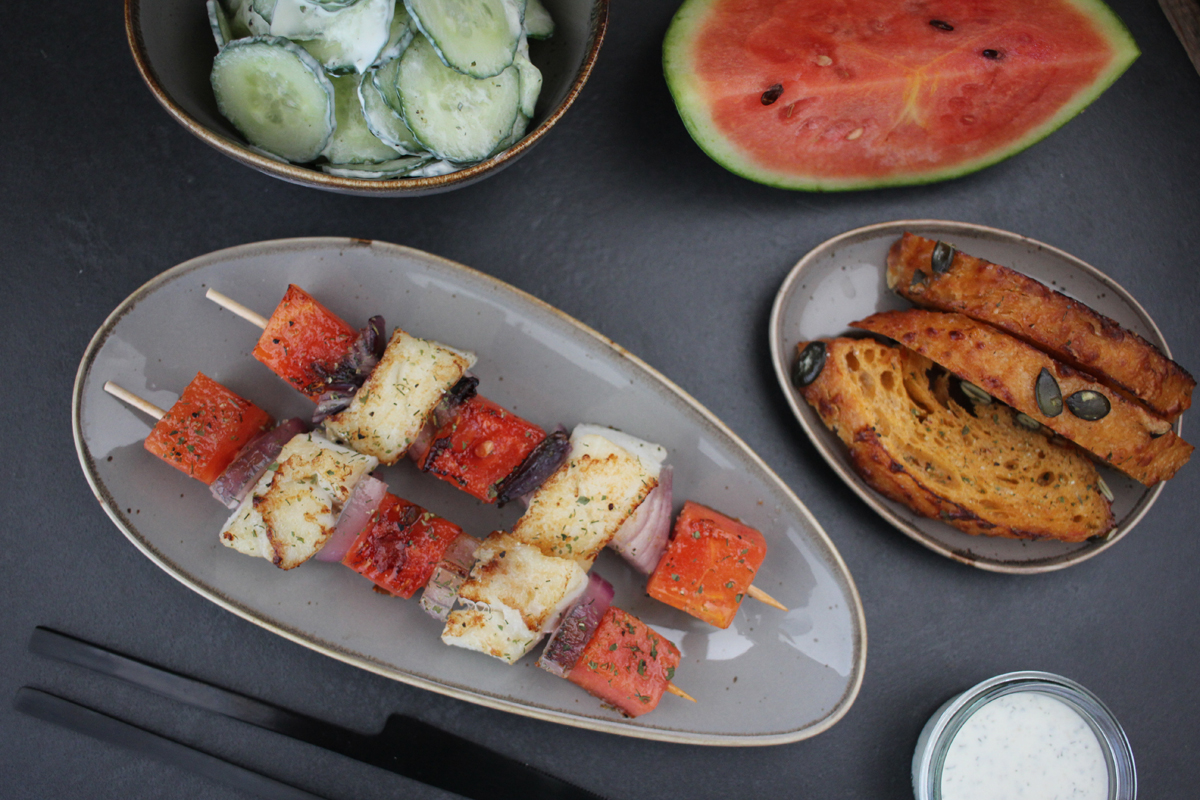 Kabeljau Melonen Spieße zum Grillen