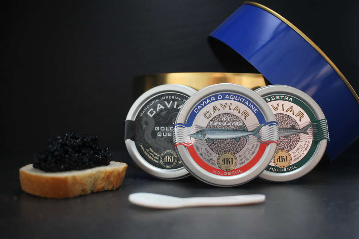 AKI Caviar Trio D'Aquitaine, Ossetra, Golden Queen Imperial