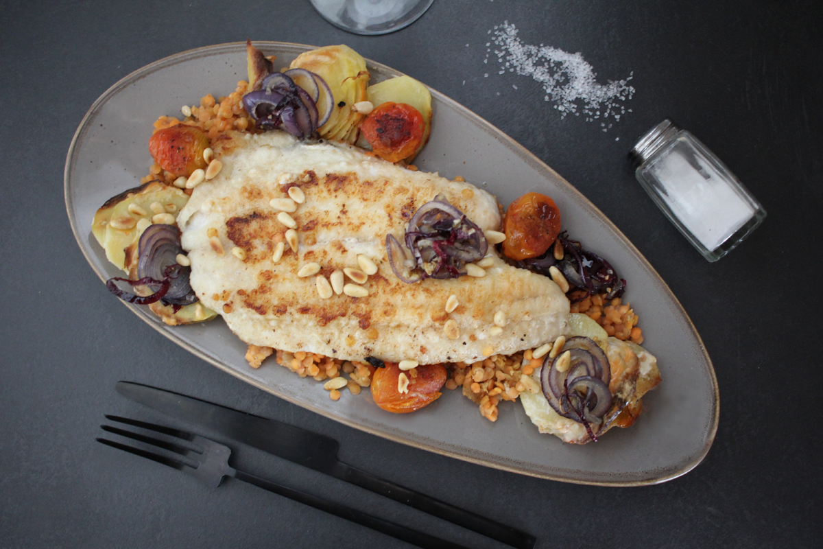 Rezept-Seezungenfilet-auf-Linsen-mit-Kartoffelgratin Rezept Seezungenfilet