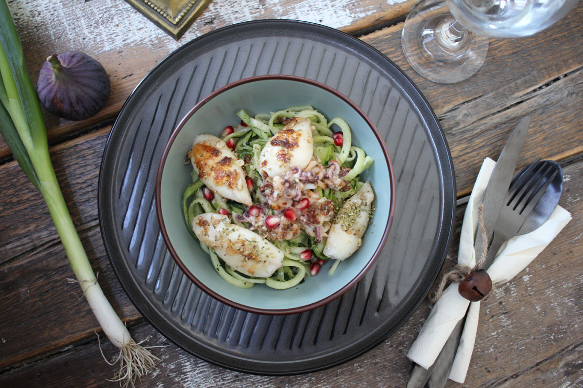 Rezept>: Calamaretti auf Zoodels mit Knoblauchöl