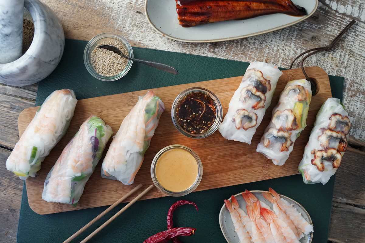 Sommerrollen mit Ebi und Unagi Sommerrollen mit Ebi und Unagi