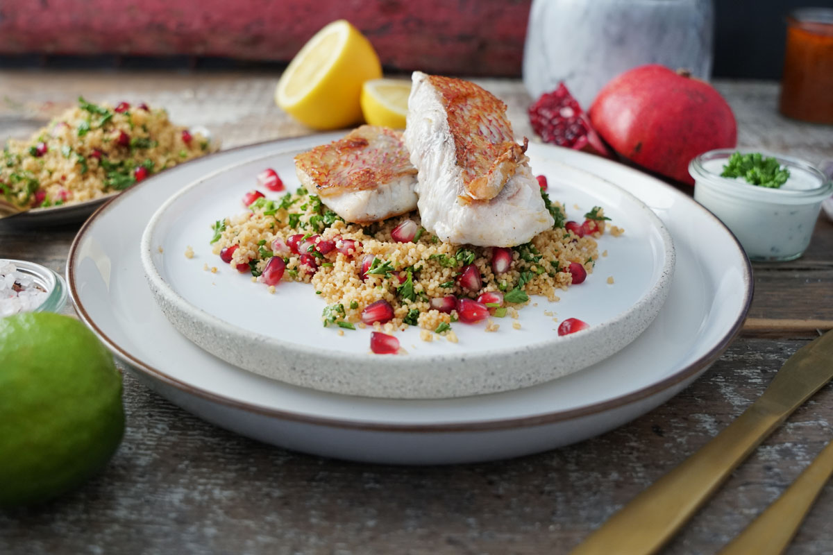 Red Snapper auf arabischem Couscous Red Snapper auf arabischem Couscous