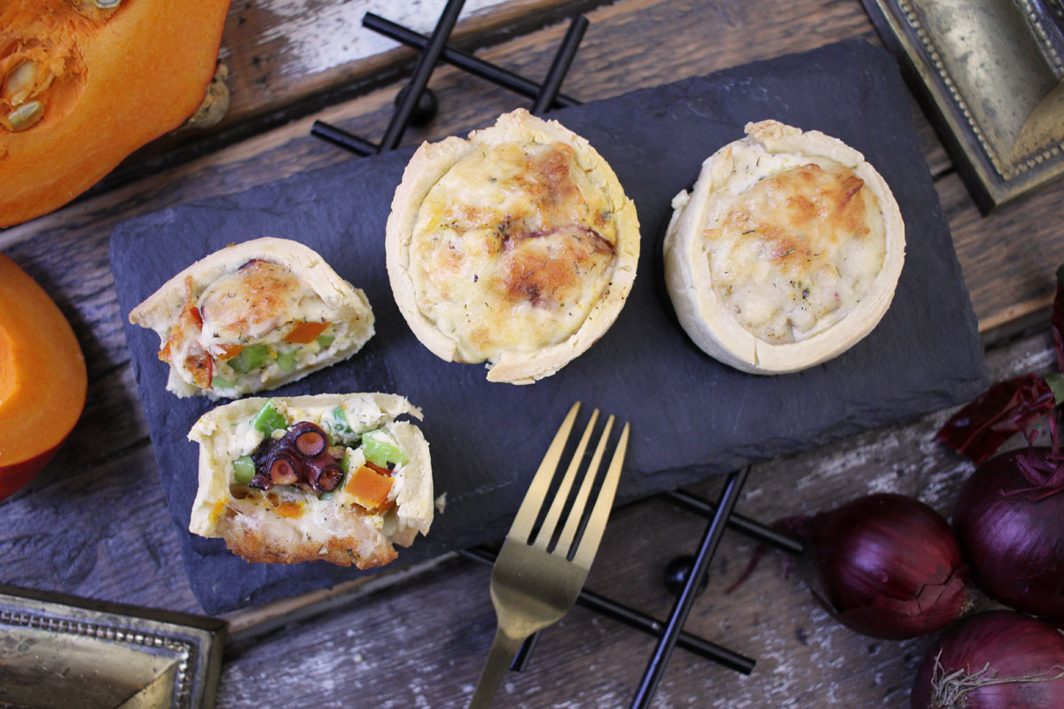 Tartlettes mit Meeresfrüchten und Kürbis