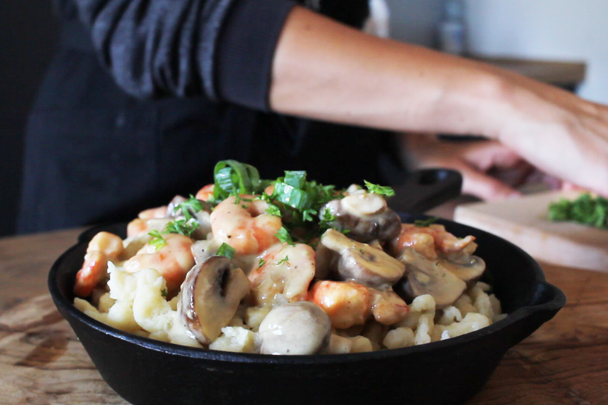 Bayrische Garnelen mit Spätzle Pilzrahm Rezept 2