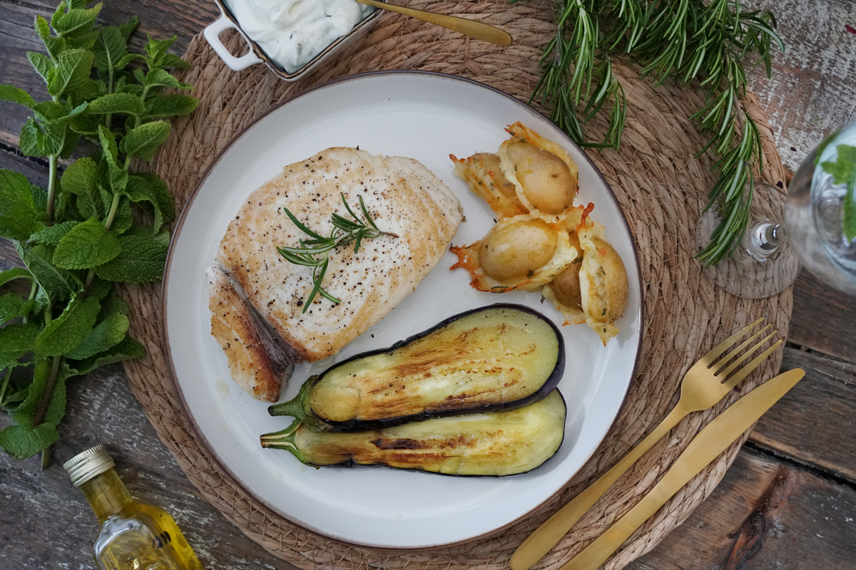 Blue Marlin gebraten mit Parmesankartoffeln Blue Marlin gebraten mit Parmesankartoffeln