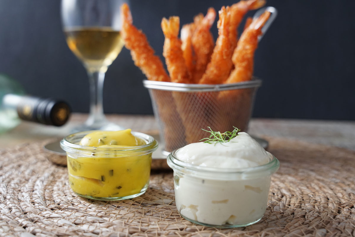 Rezept frittierte Tempura Shrimps mit zweierlei Dips